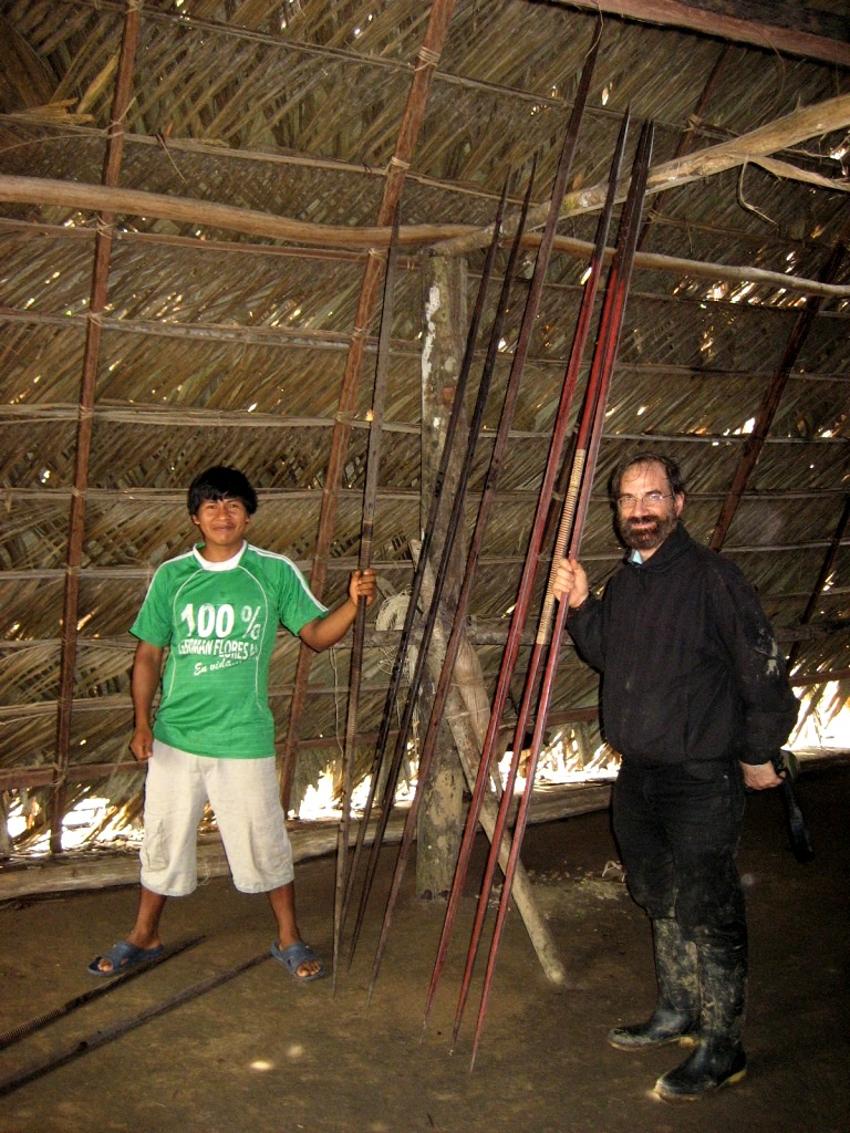 Huaorani Traditional Building, Huaorani Felipe and Carl Ross with Spears (lanzas) Save America's Forests photo copyright 